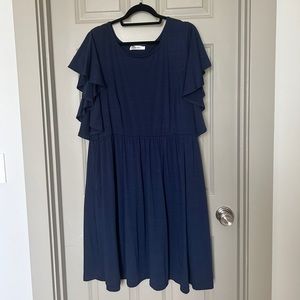 Dark blue flutter sleeve dress